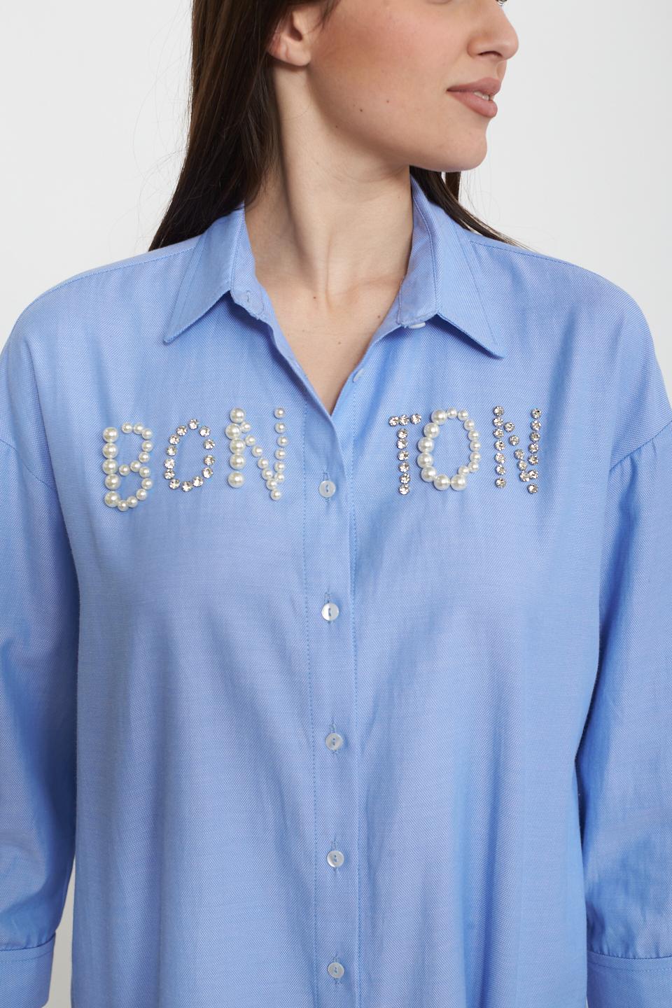 Camicia bon ton strass celeste - Primavera Estate 2025 | Brend