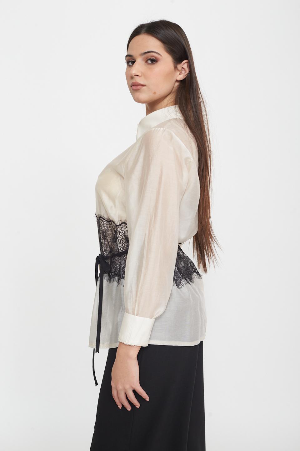 Camicia tencell inserto pizzo panna - Primavera Estate 2025 | Brend