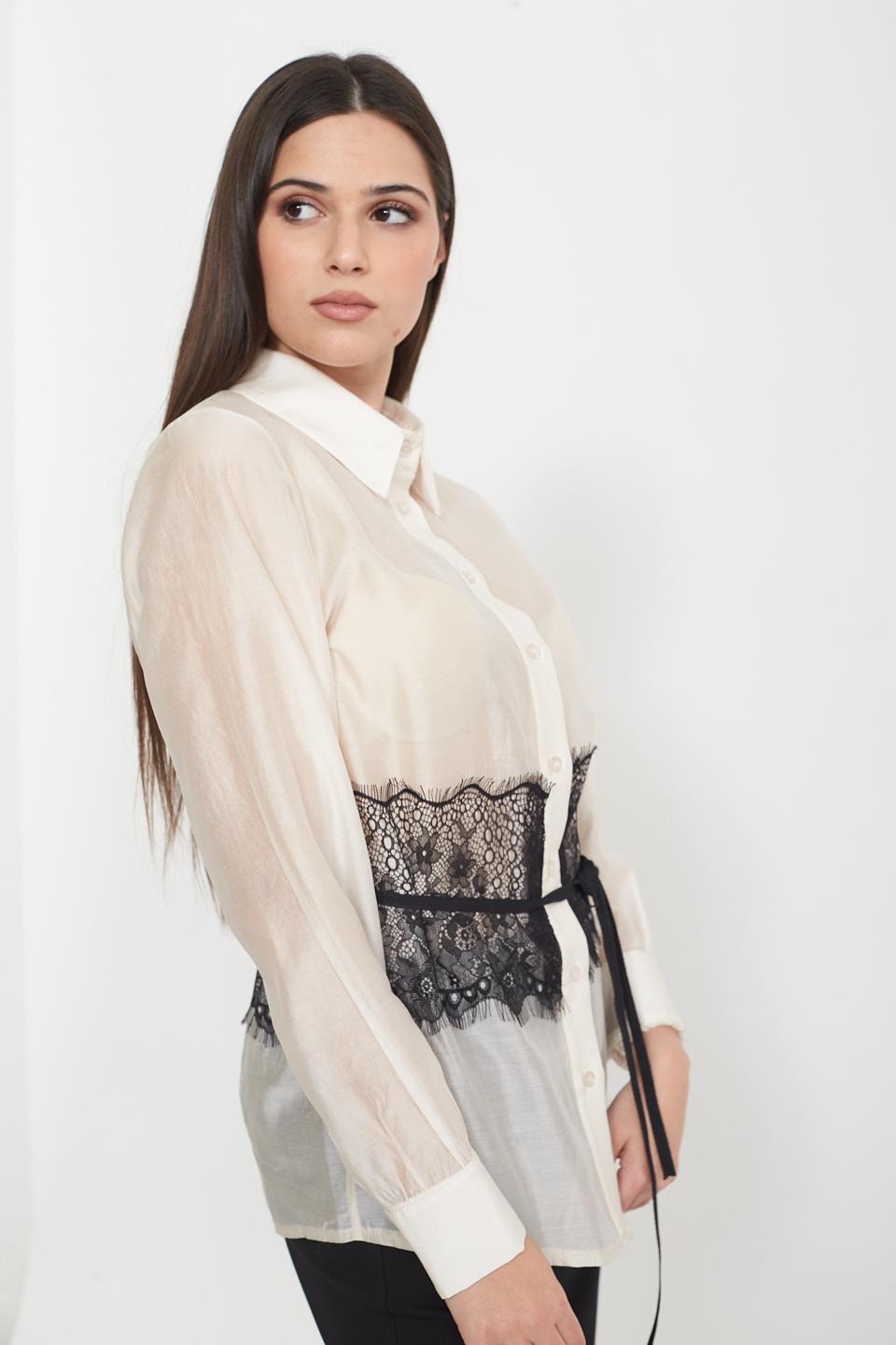 Camicia tencell inserto pizzo panna - Primavera Estate 2025 | Brend