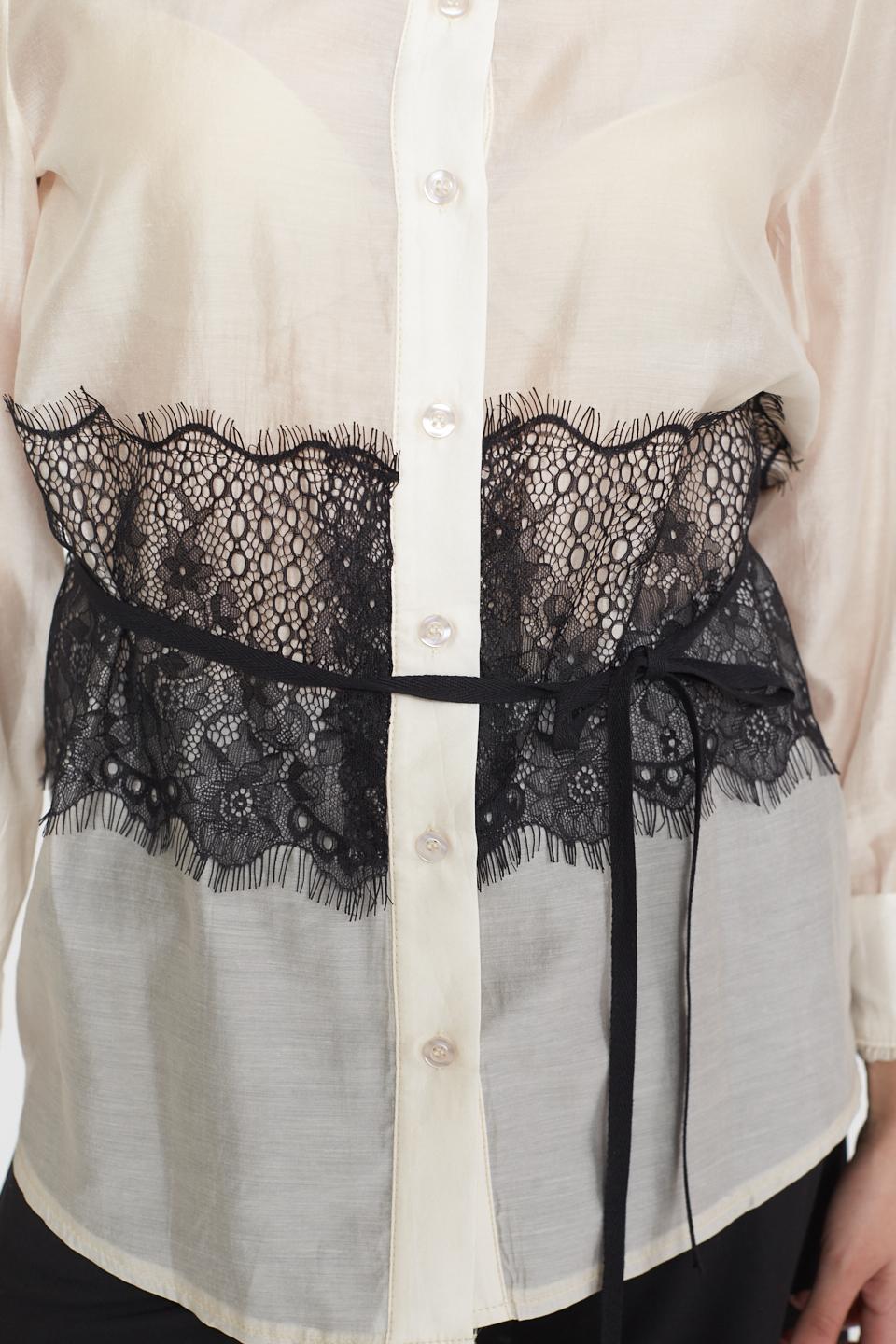 Camicia tencell inserto pizzo panna - Primavera Estate 2025 | Brend