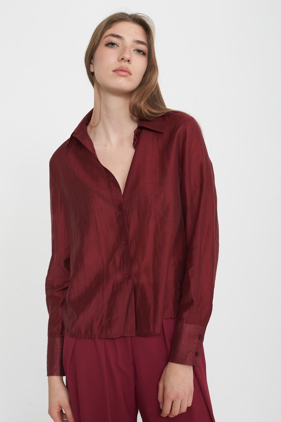 Camicia lyocell tinta unita bordeaux - Primavera Estate 2025 | Brend