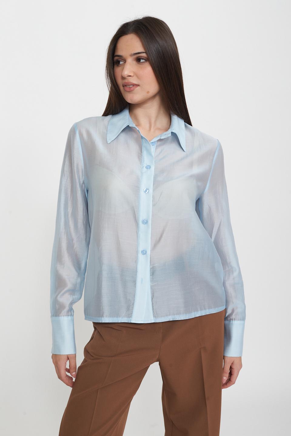 Camicia lyocell tinta unita celeste - Primavera Estate 2025 | Brend