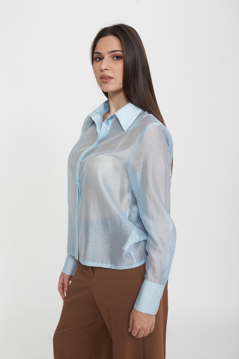 Camicia lyocell tinta unita celeste - Primavera Estate 2025 | Brend
