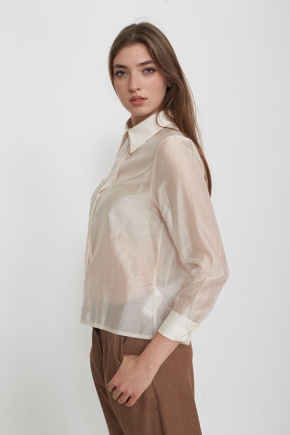 Camicia lyocell tinta unita panna - Primavera Estate 2025 | Brend