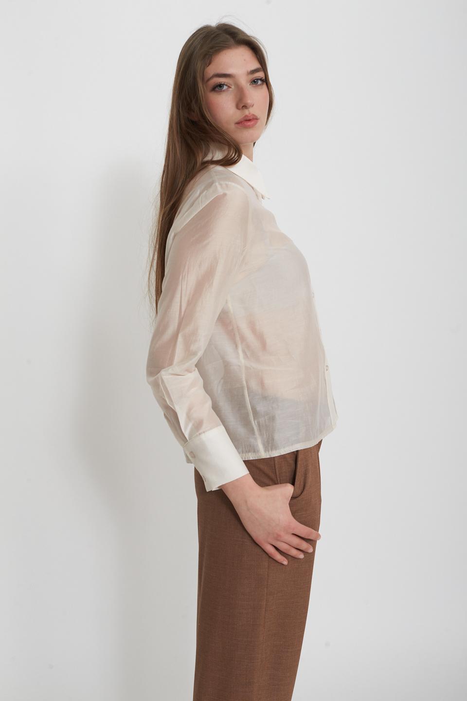 Camicia lyocell tinta unita panna - Primavera Estate 2025 | Brend