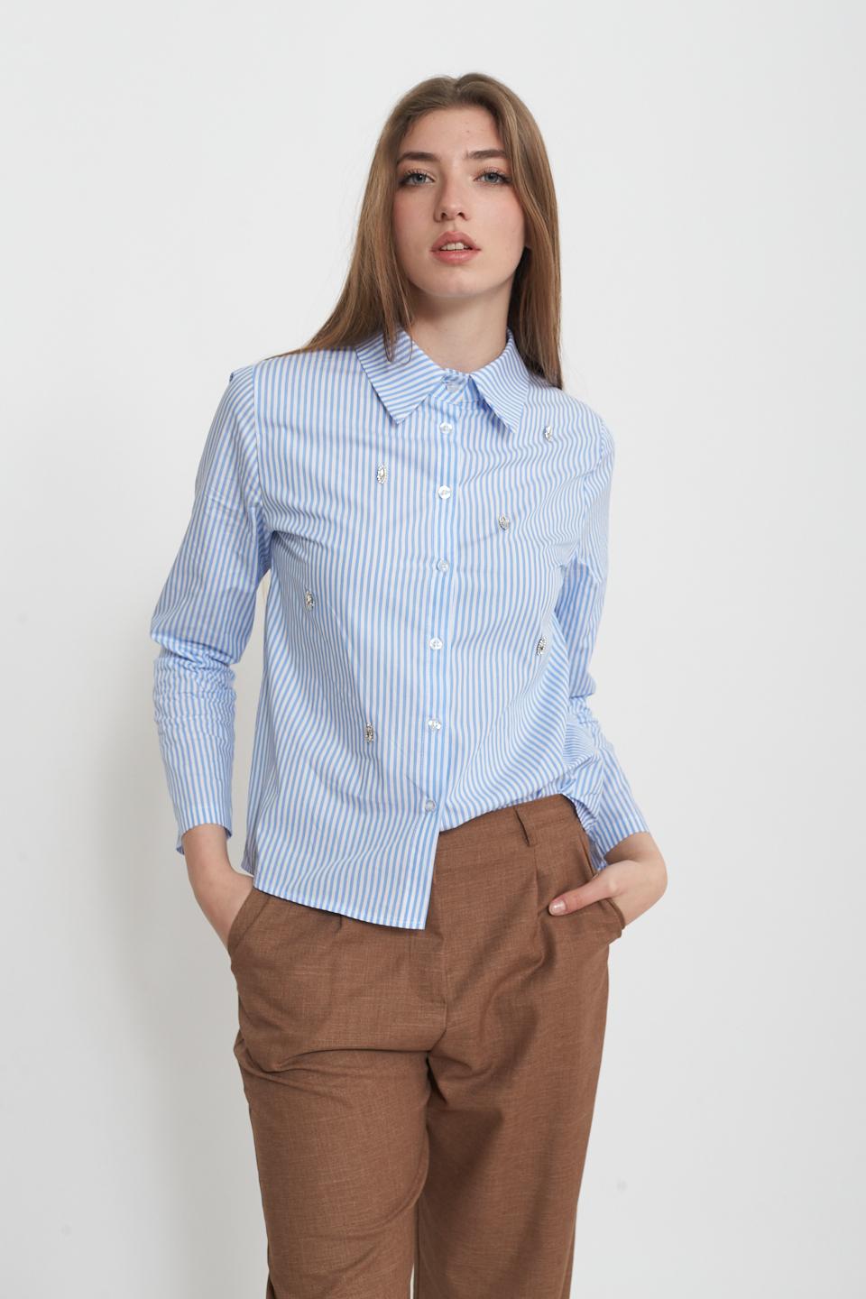 Camicia a righe con pietre rigo celeste - Primavera Estate 2025 | Brend