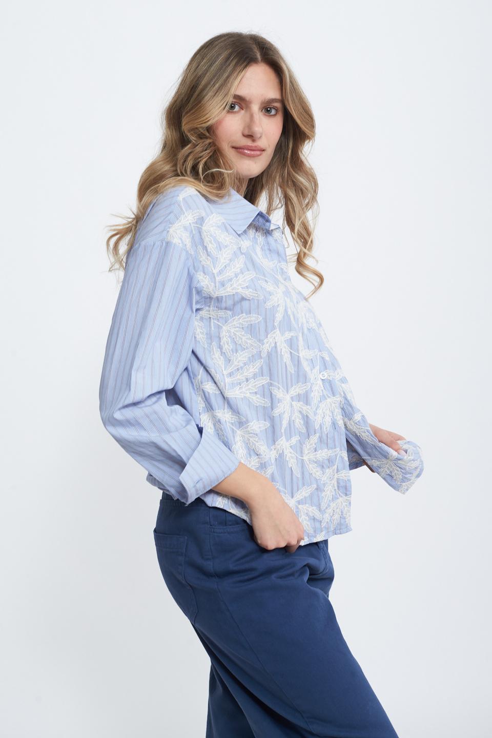 Camicia righe doppio tessuto rigo celeste - Primavera Estate 2025 | Brend