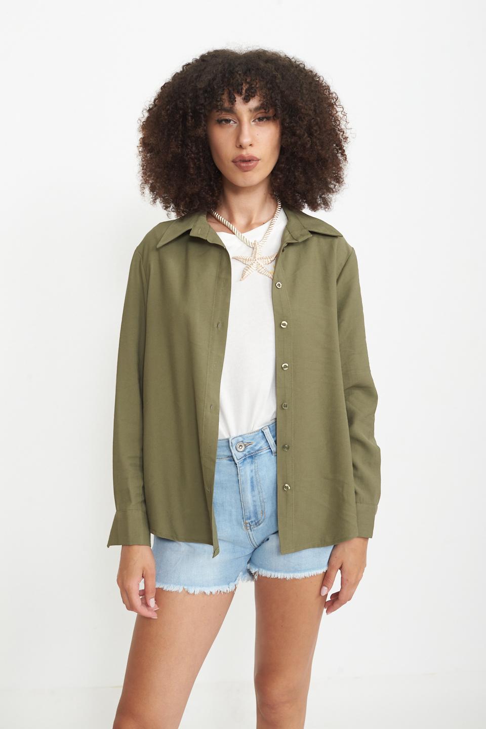 Camicia stondata viscosa militare - Primavera Estate 2025 | Brend