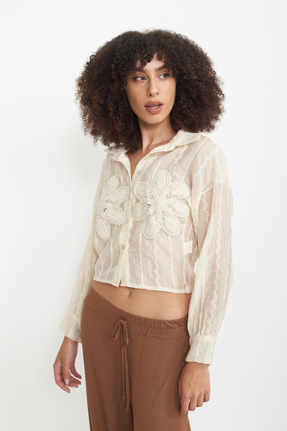 Camicia fiori crochet avorio - Primavera Estate 2025 | Brend