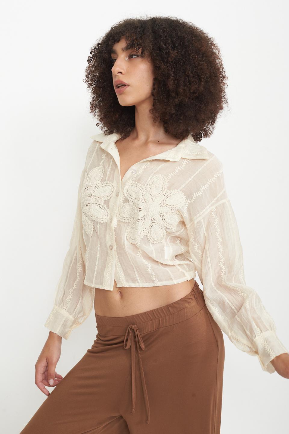 Camicia fiori crochet avorio - Primavera Estate 2025 | Brend