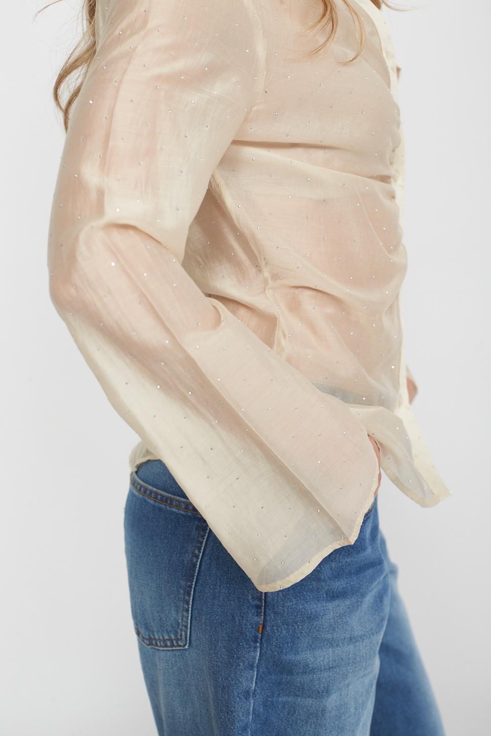 Camicia arricciata con strass beige - Primavera Estate 2025 | Brend