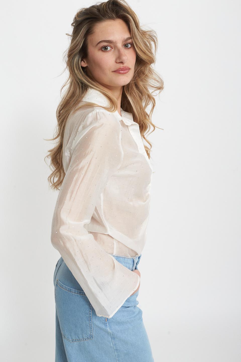 Camicia arricciata con strass bianco - Primavera Estate 2025 | Brend