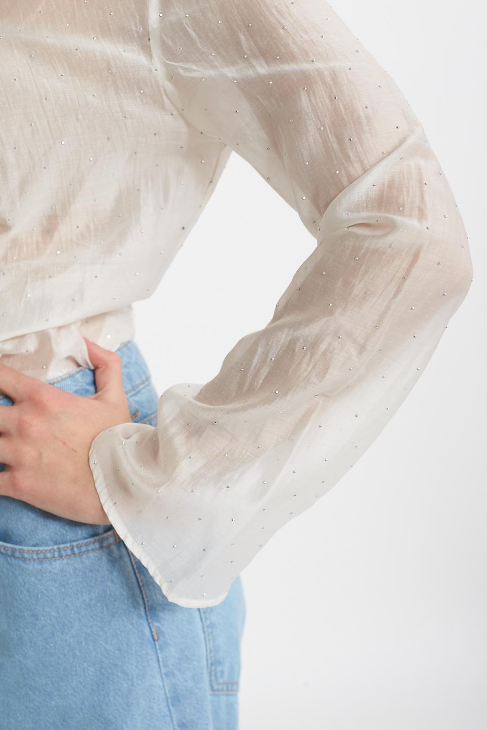 Camicia arricciata con strass bianco - Primavera Estate 2025 | Brend