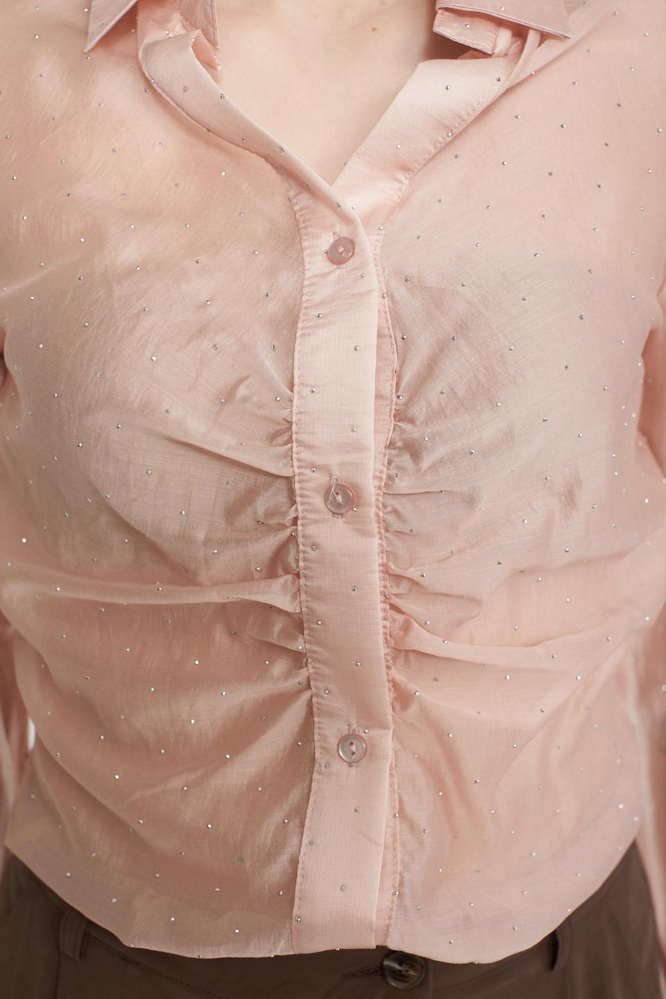 Camicia arricciata con strass cipria - Primavera Estate 2025 | Brend
