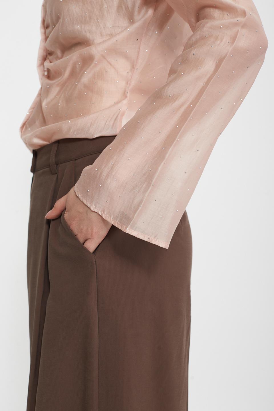 Camicia arricciata con strass cipria - Primavera Estate 2025 | Brend