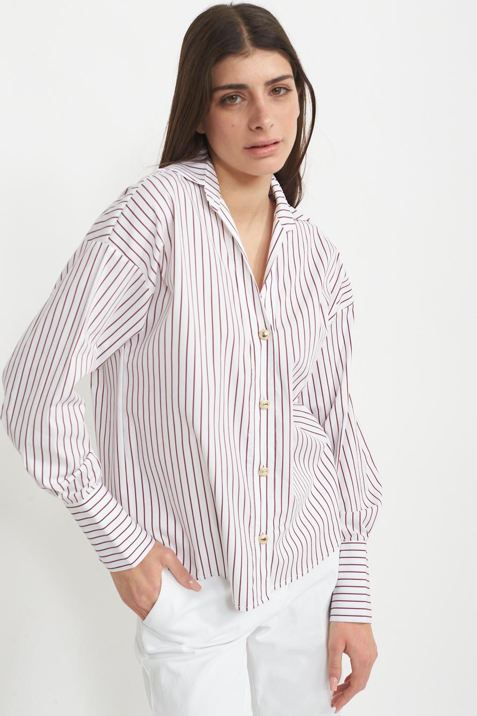 Camicia slim rigata rigo bordeaux - Primavera Estate 2025 | Brend
