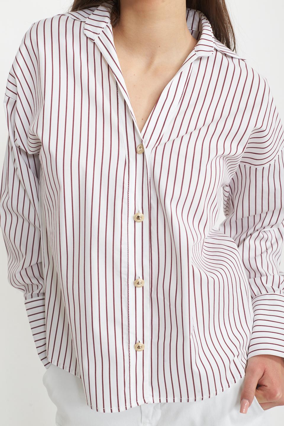 Camicia slim rigata rigo bordeaux - Primavera Estate 2025 | Brend