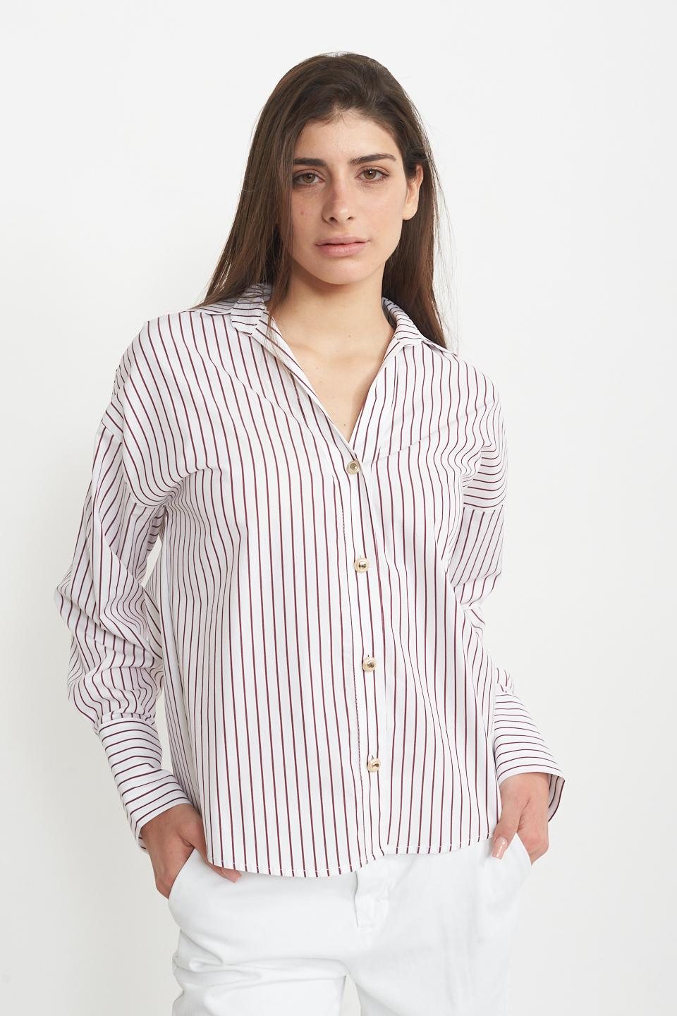 Camicia slim rigata rigo bordeaux - Primavera Estate 2025 | Brend