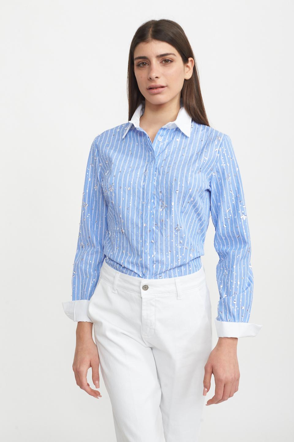 Camicia rigata con paillettes celeste - Primavera Estate 2025 | Brend