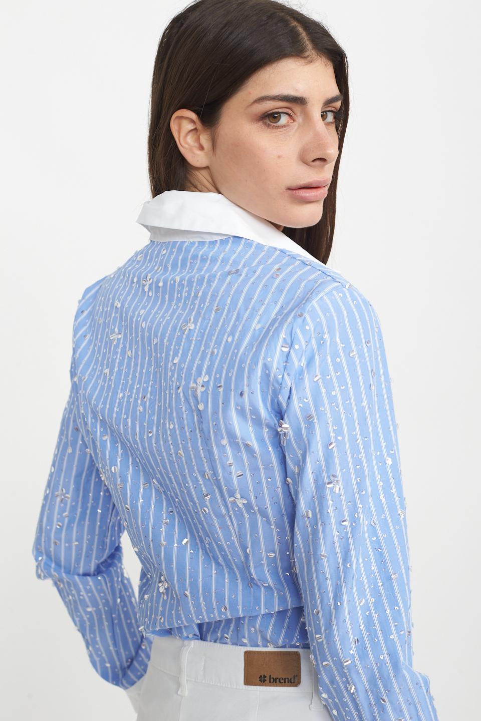 Camicia rigata con paillettes celeste - Primavera Estate 2025 | Brend