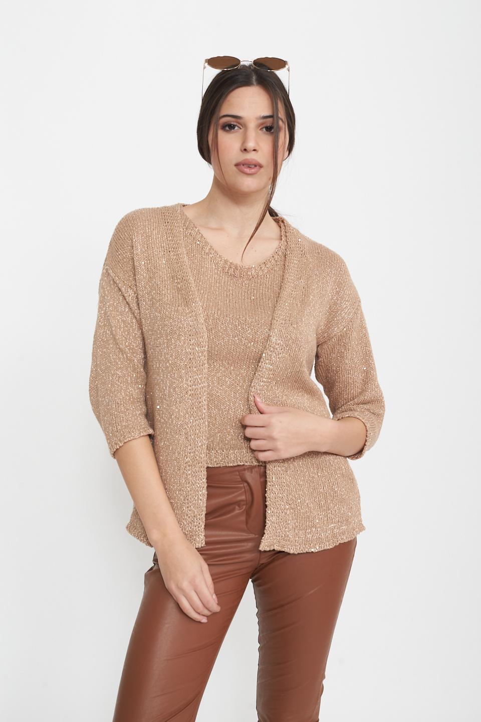 Cardigan maglia laminato beige/oro - Primavera Estate 2025 | Brend