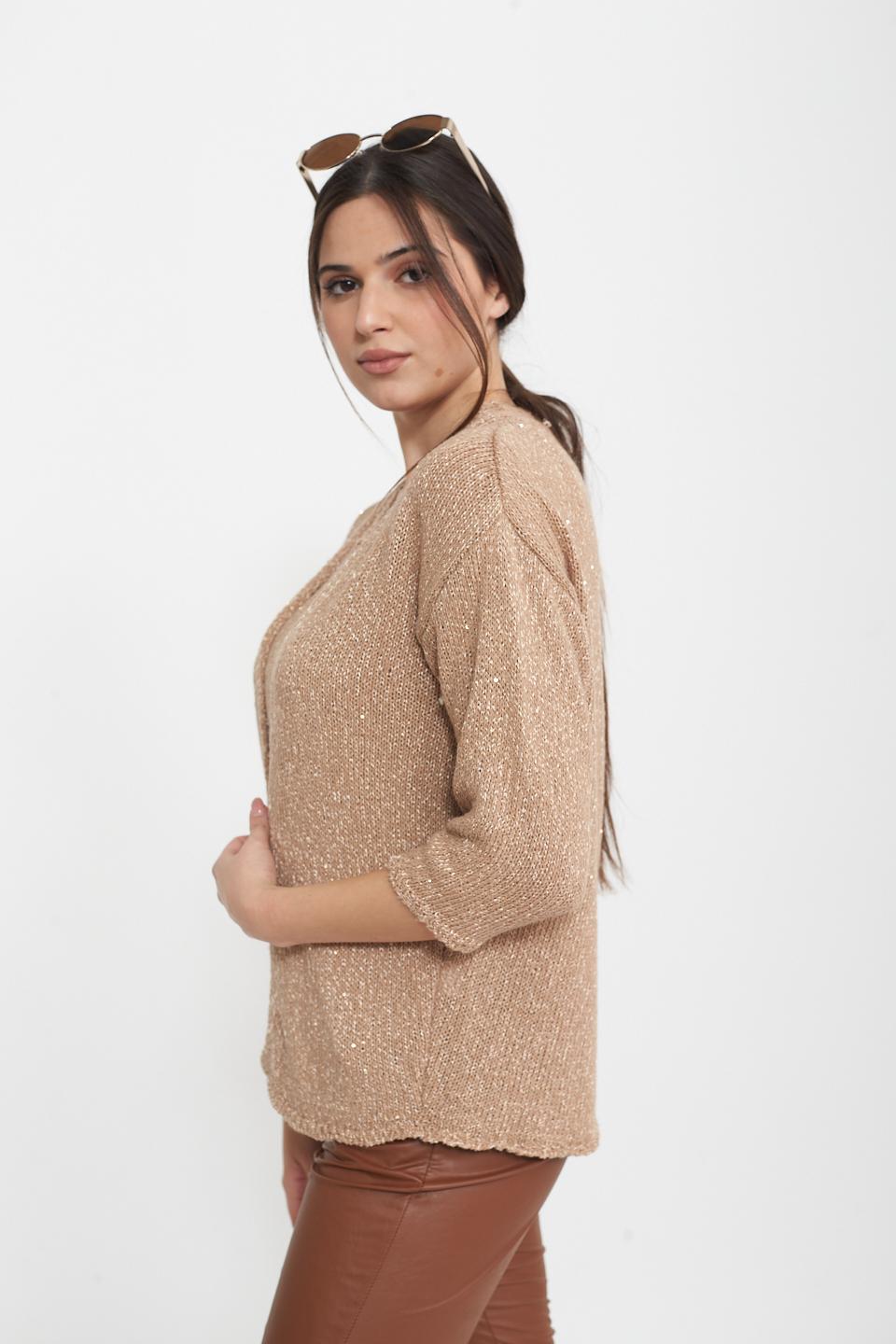 Cardigan maglia laminato beige/oro - Primavera Estate 2025 | Brend