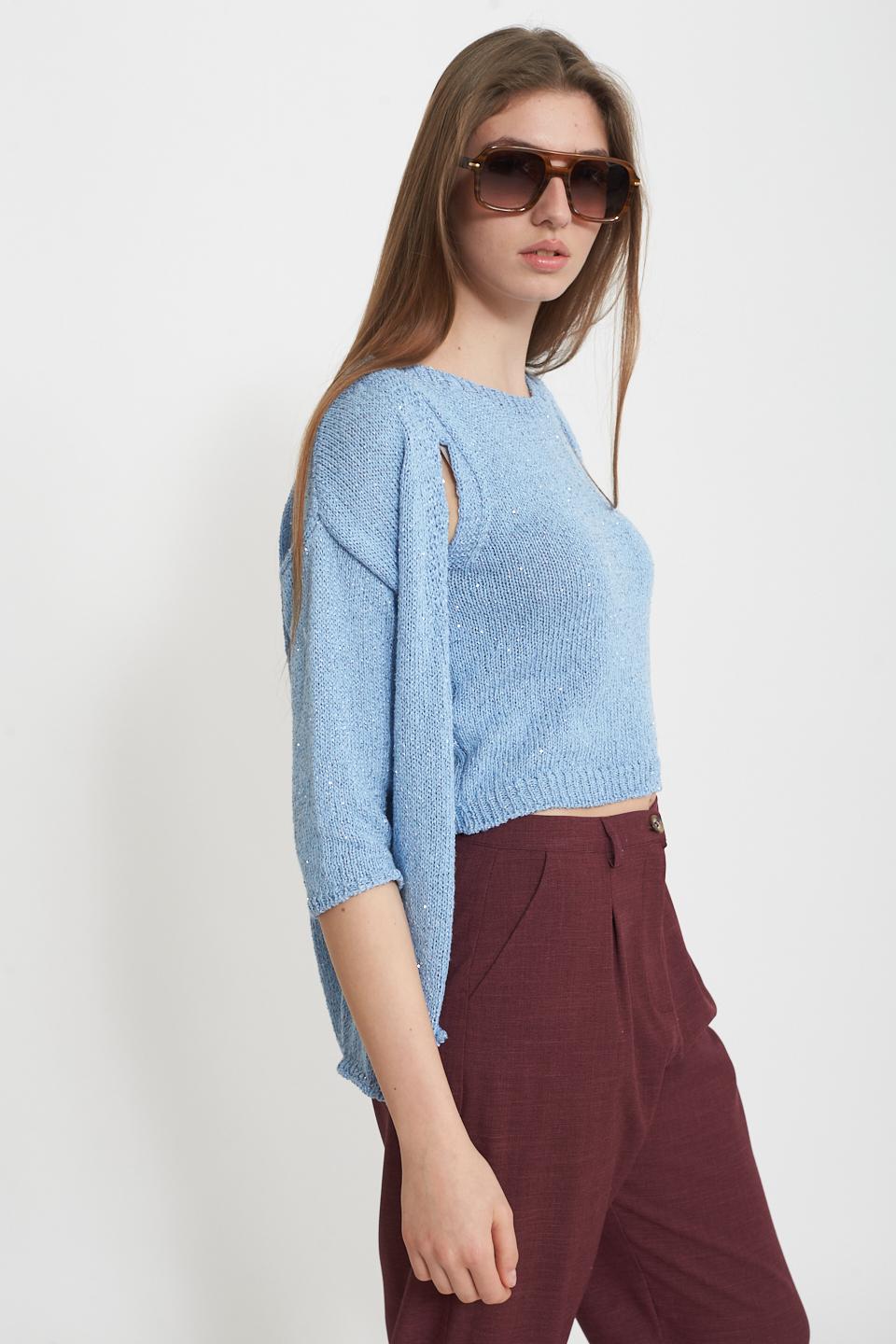 Cardigan maglia laminato celeste - Primavera Estate 2025 | Brend