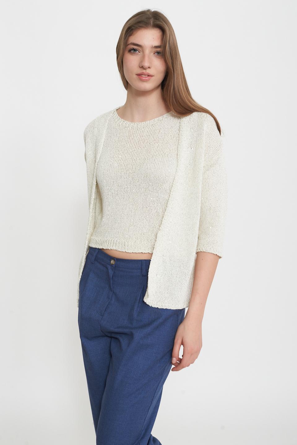 Cardigan maglia laminato panna - Primavera Estate 2025 | Brend