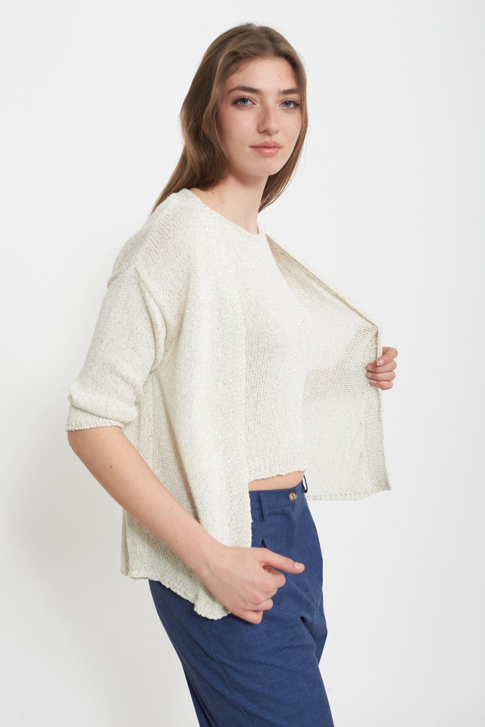 Cardigan maglia laminato panna - Primavera Estate 2025 | Brend