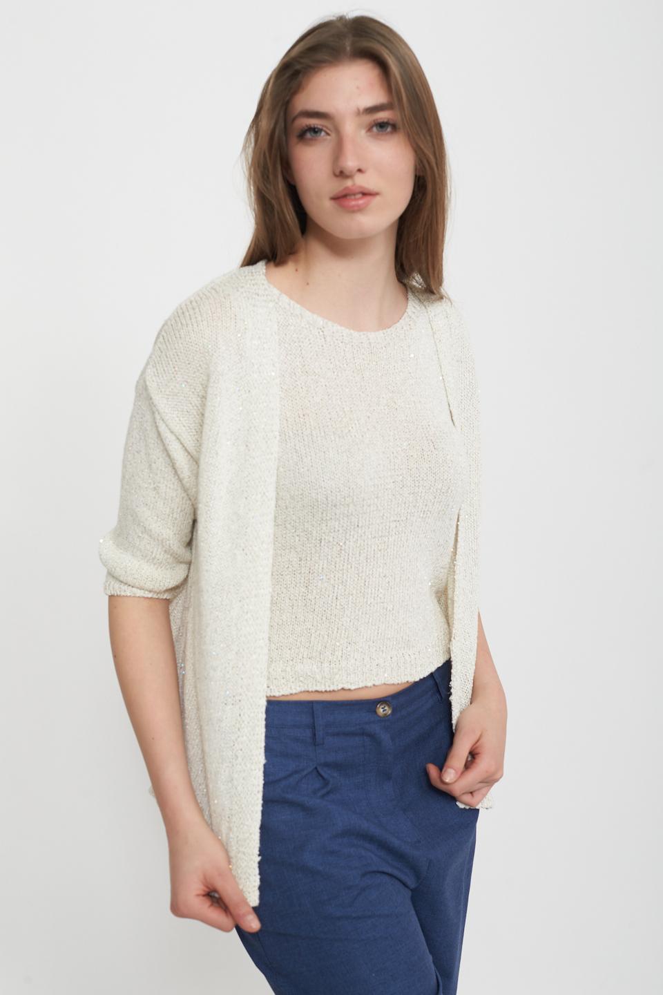 Cardigan maglia laminato panna - Primavera Estate 2025 | Brend