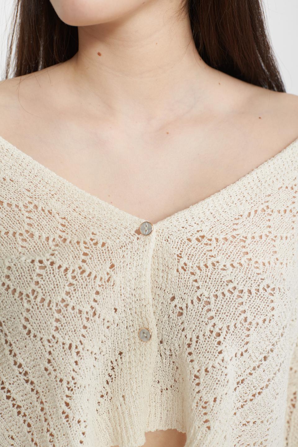 Cardigan scollo V traforato latte macchiato - Primavera Estate 2025 | Brend