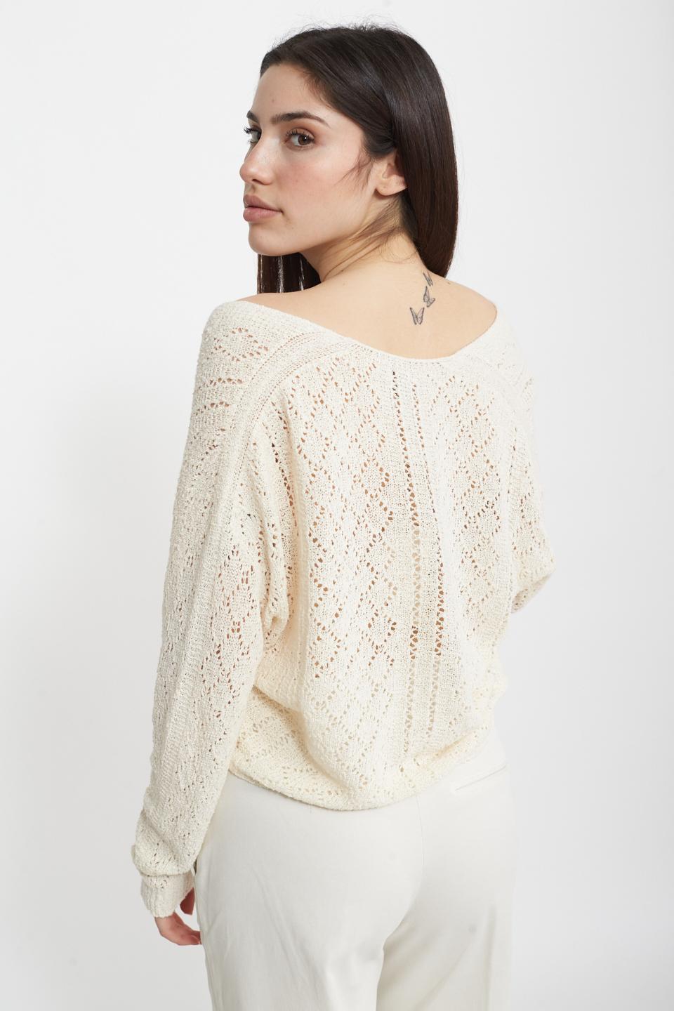Cardigan scollo V traforato latte macchiato - Primavera Estate 2025 | Brend