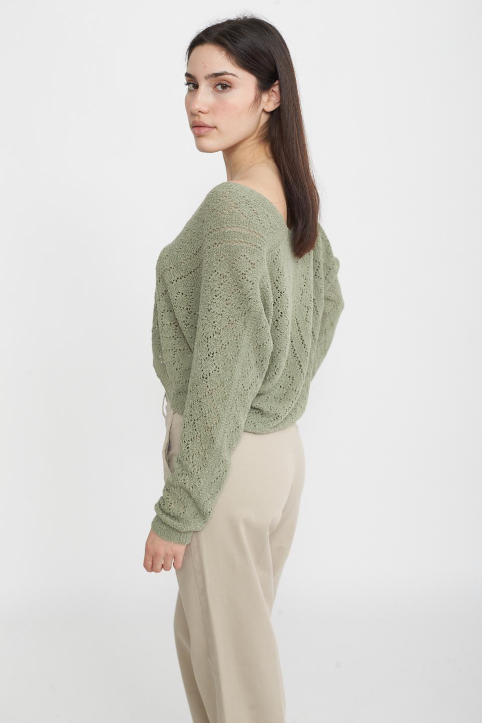 Cardigan scollo V traforato salvia - Primavera Estate 2025 | Brend