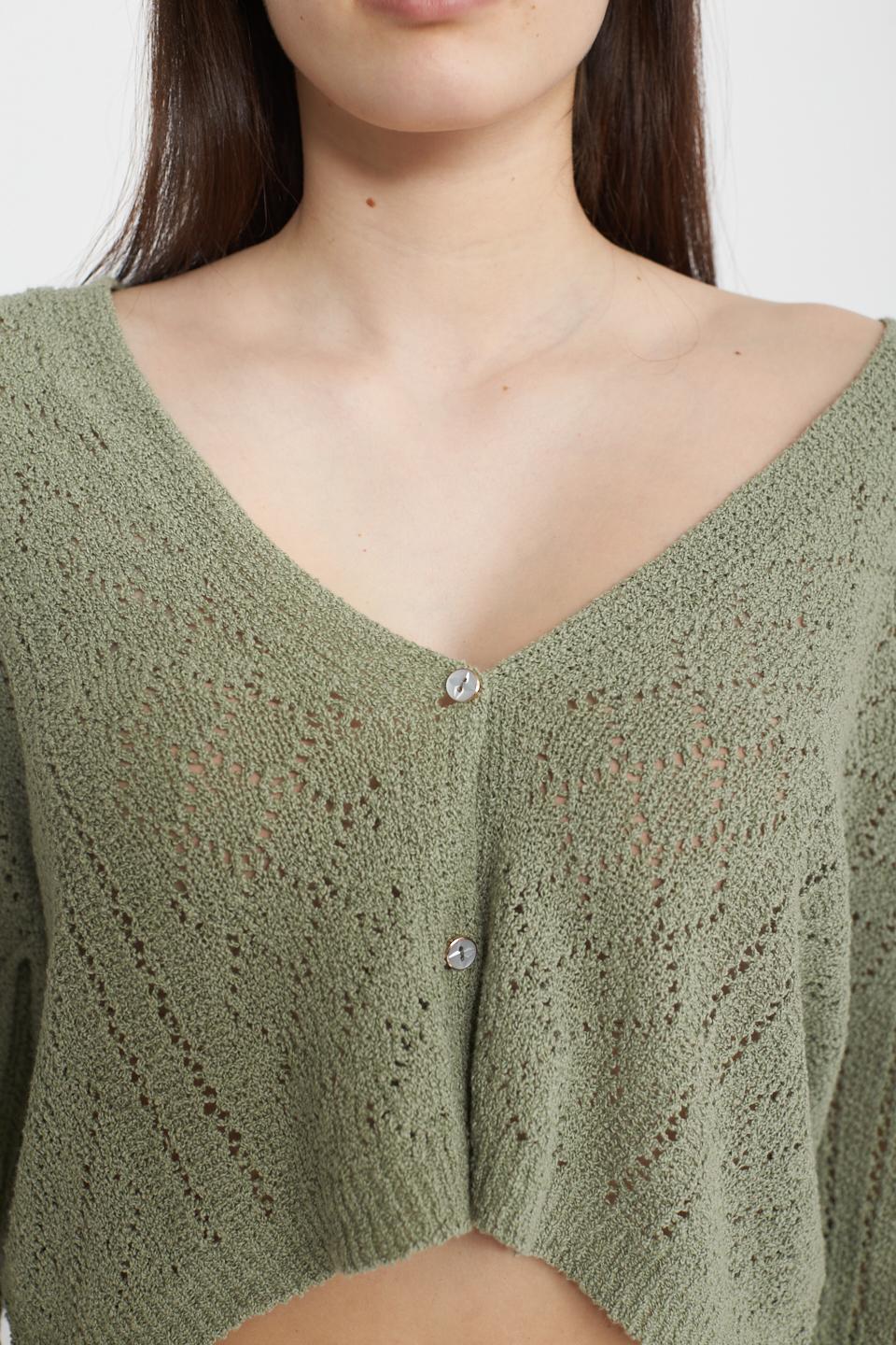 Cardigan scollo V traforato salvia - Primavera Estate 2025 | Brend