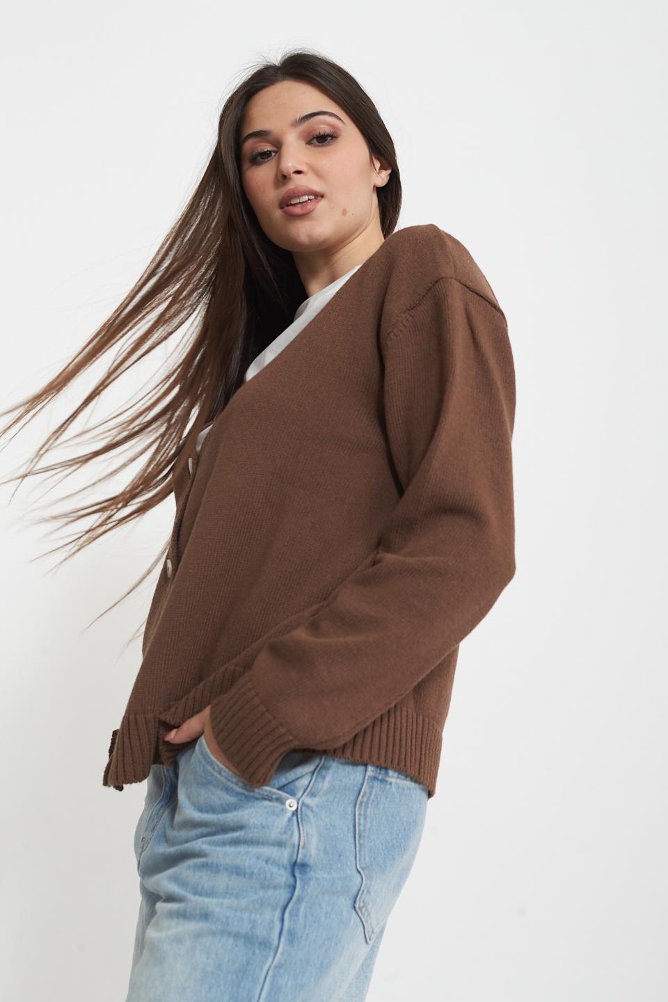 Cardigan con bottoni cacao - Primavera Estate 2025 | Brend