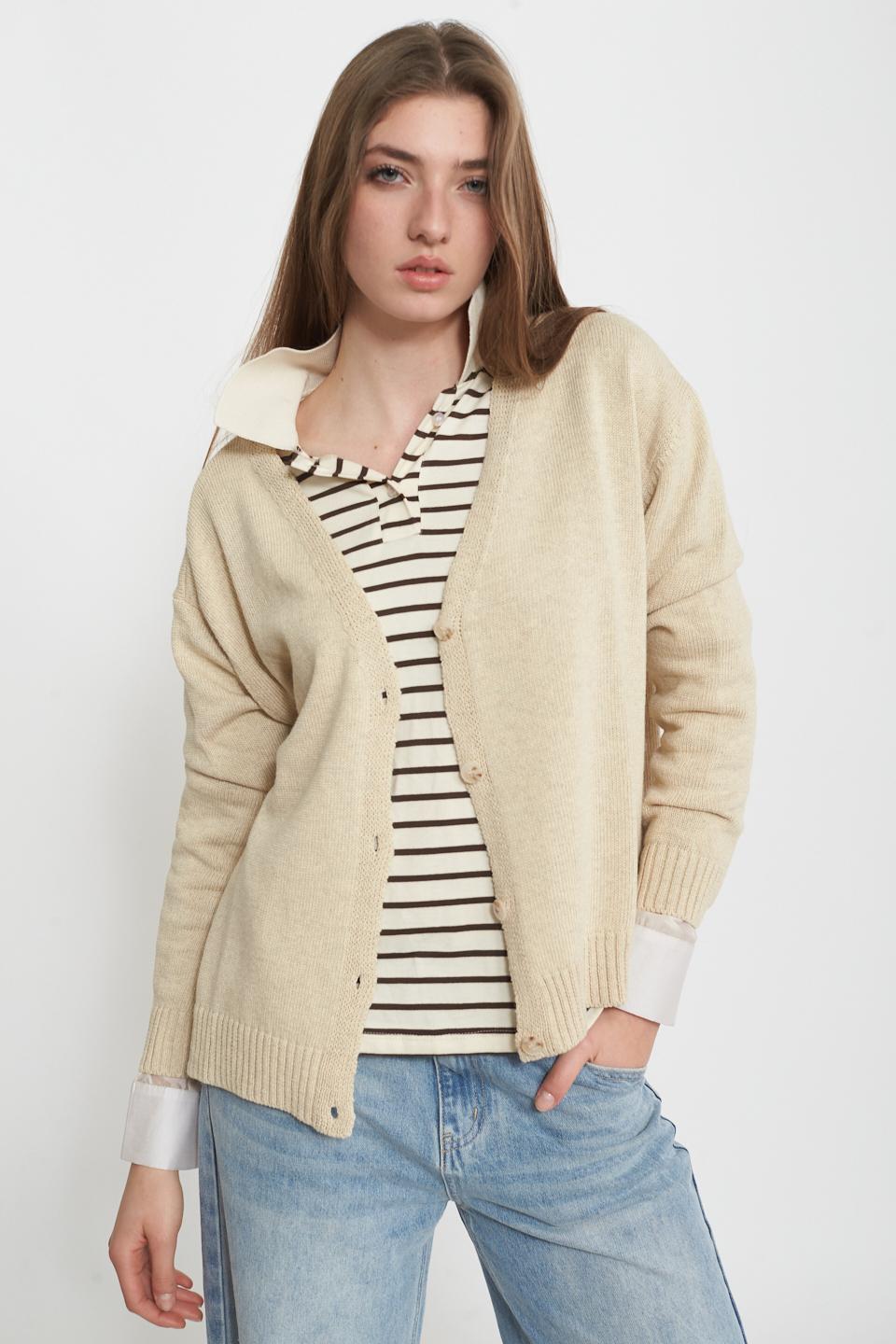 Cardigan con bottoni sabbia - Primavera Estate 2025 | Brend