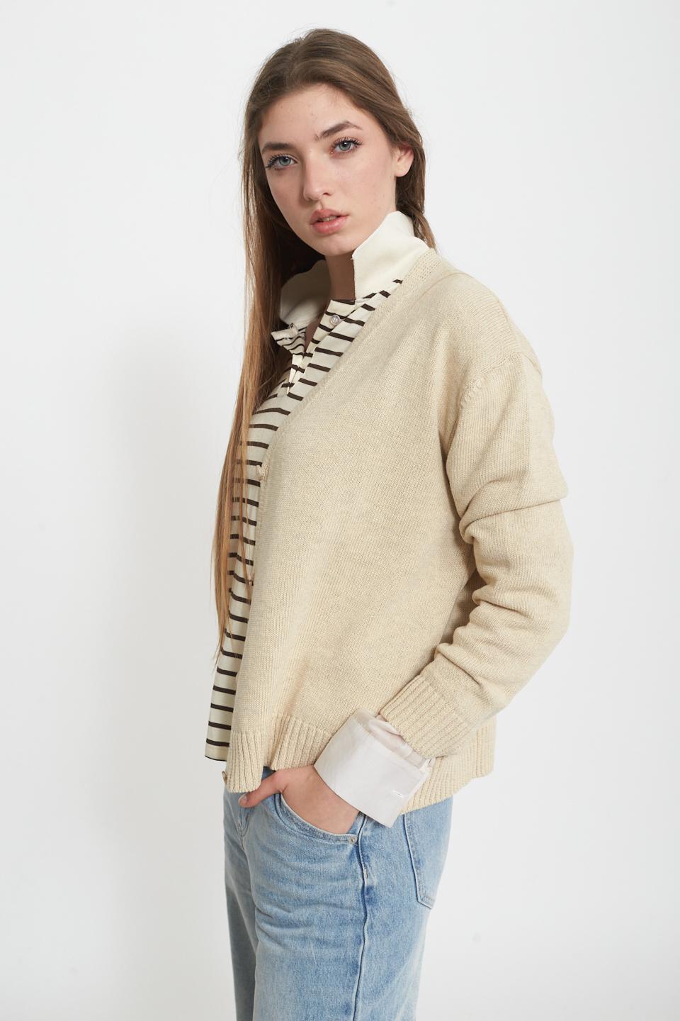 Cardigan con bottoni sabbia - Primavera Estate 2025 | Brend