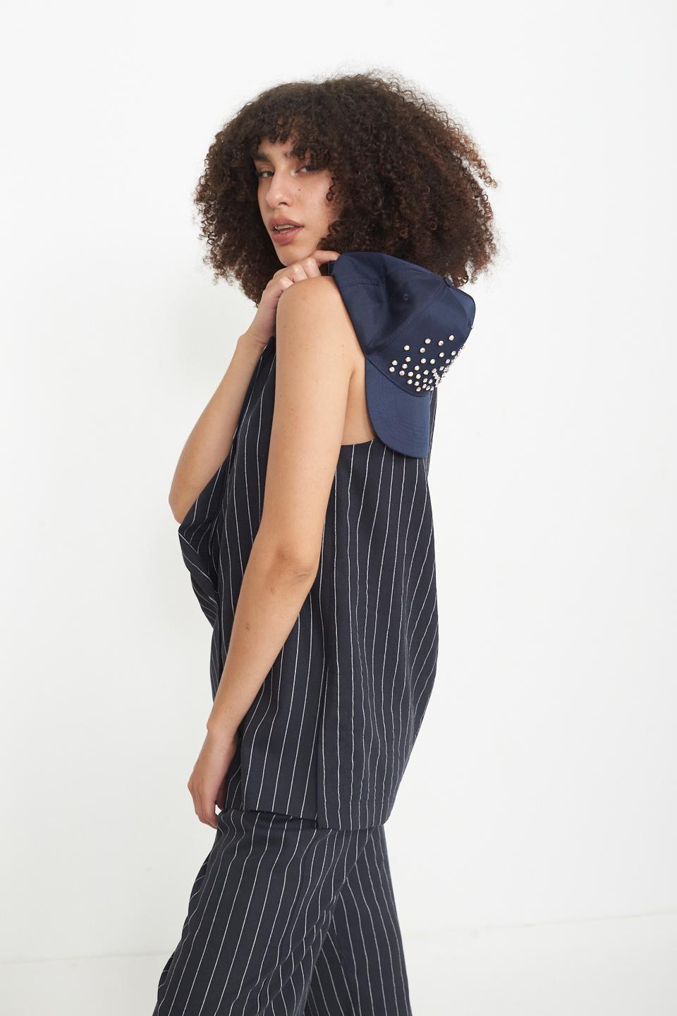 Gilet spacchi laterali gessato blu - Primavera Estate 2025 | Brend