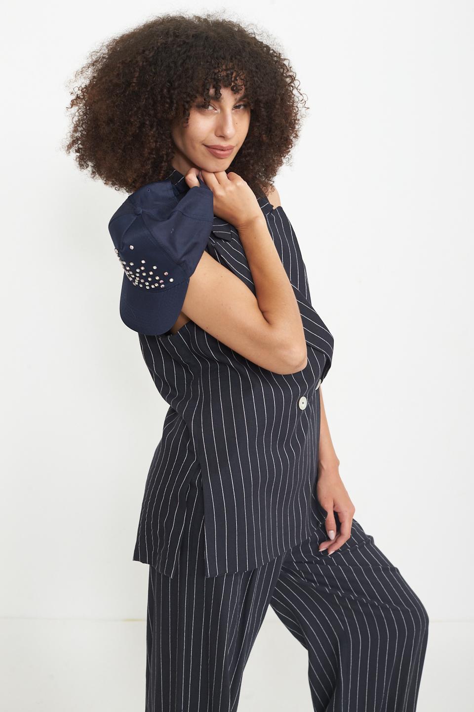 Gilet spacchi laterali gessato blu - Primavera Estate 2025 | Brend