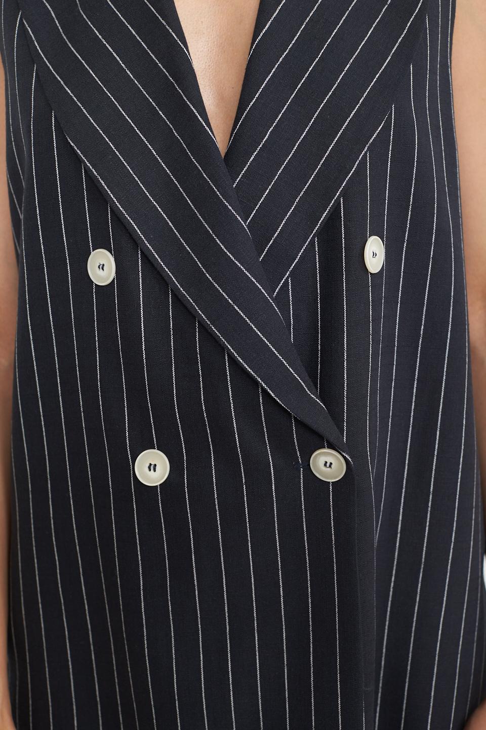 Gilet spacchi laterali gessato blu - Primavera Estate 2025 | Brend