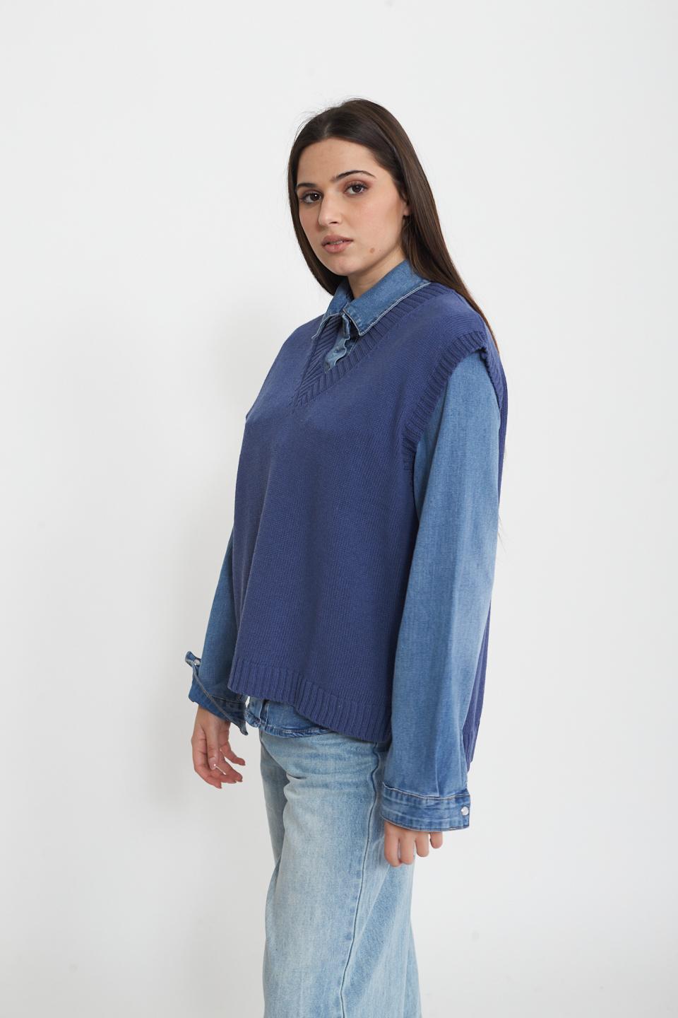 Gilet scollo V asimmetrico blu - Primavera Estate 2025 | Brend