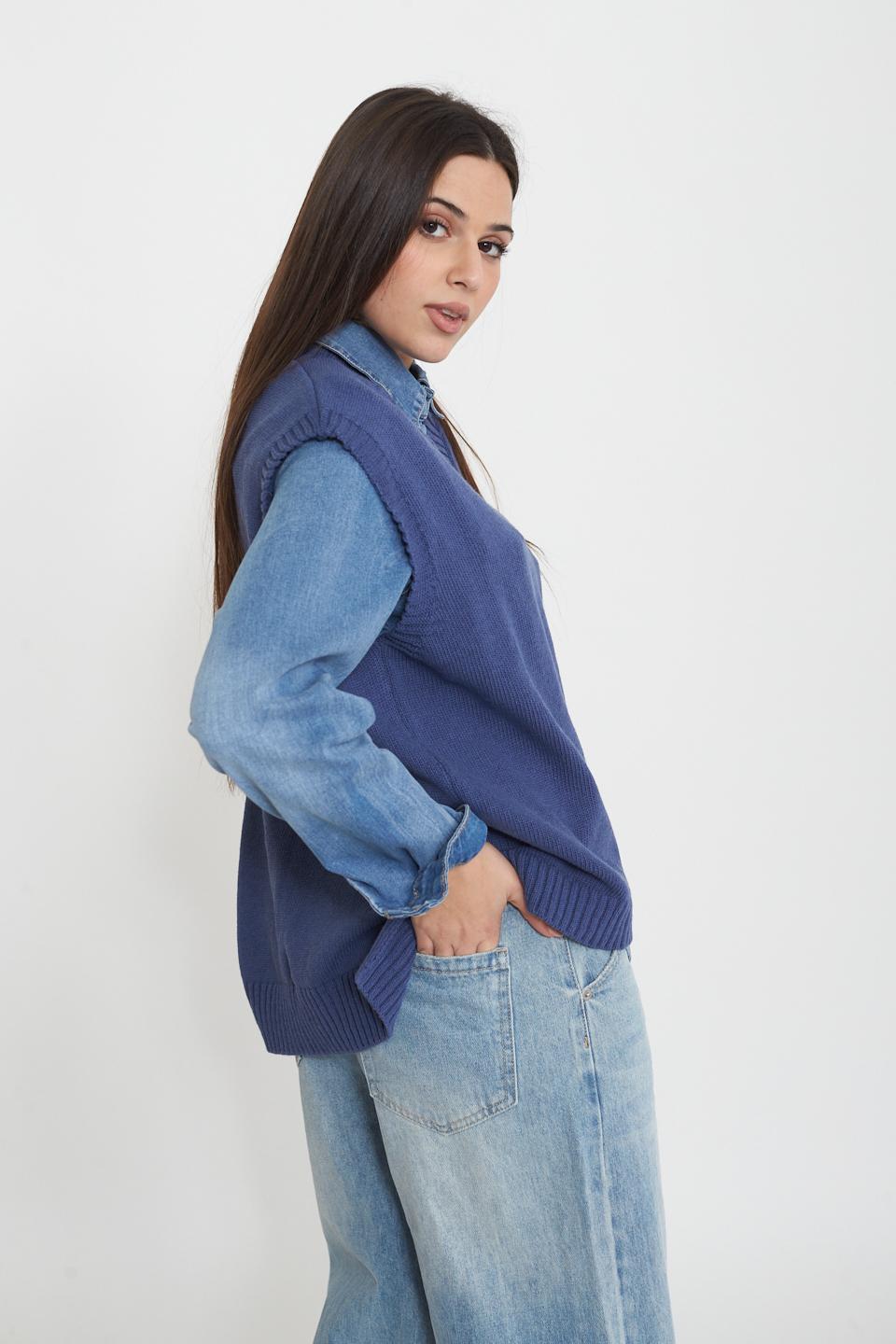 Gilet scollo V asimmetrico blu - Primavera Estate 2025 | Brend