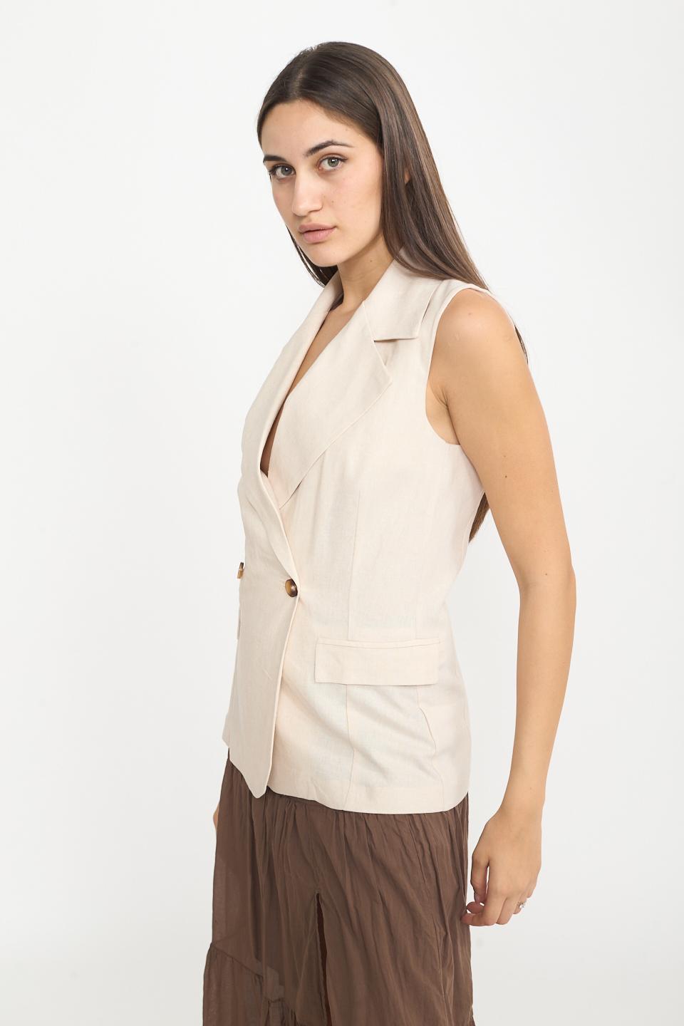 Gilet lungo doppiopetto naturale - Primavera Estate 2025 | Brend