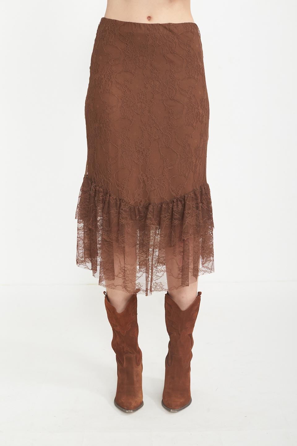 Gonna pizzo balza marrone - Primavera Estate 2025 | Brend