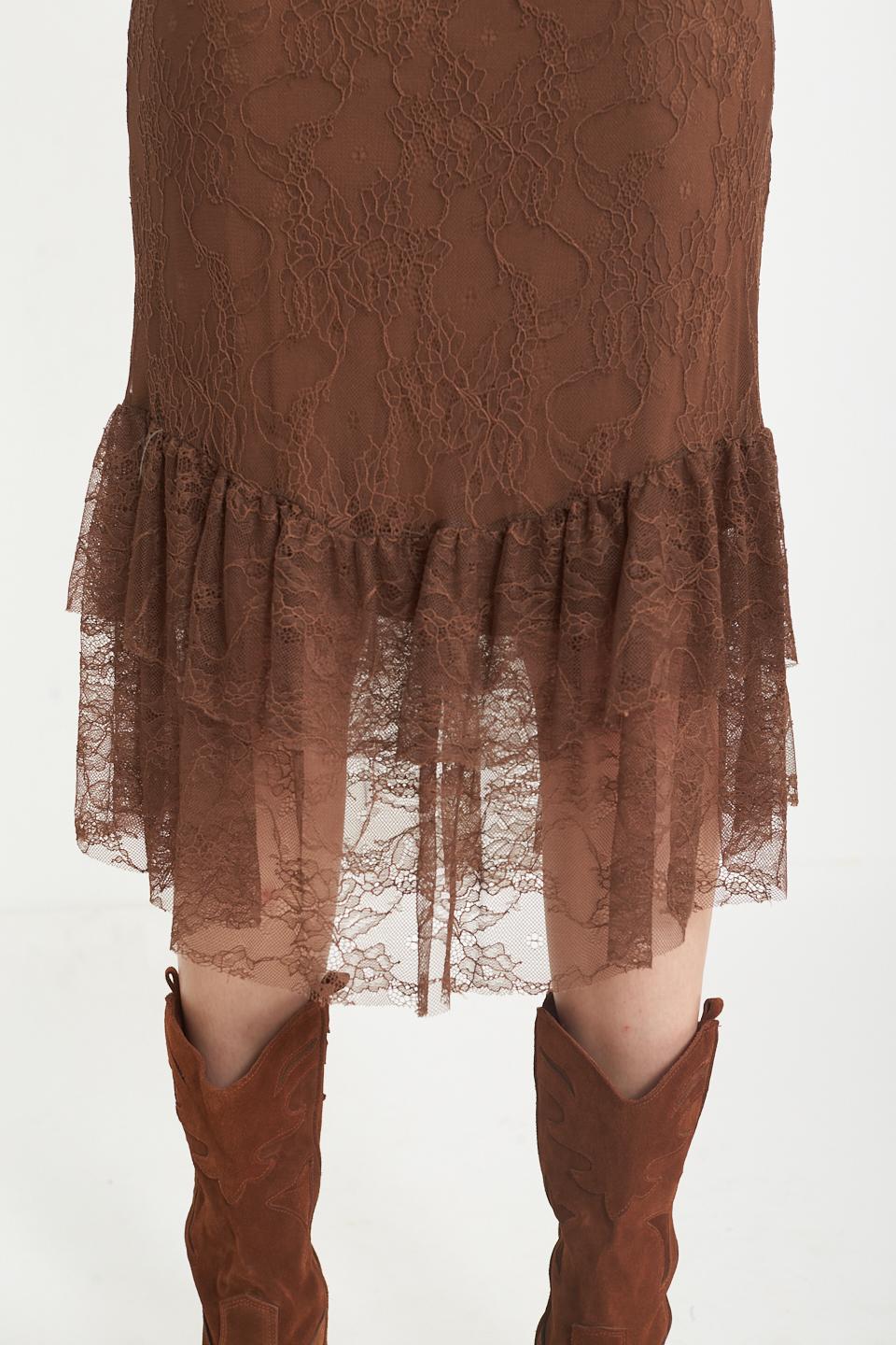 Gonna pizzo balza marrone - Primavera Estate 2025 | Brend