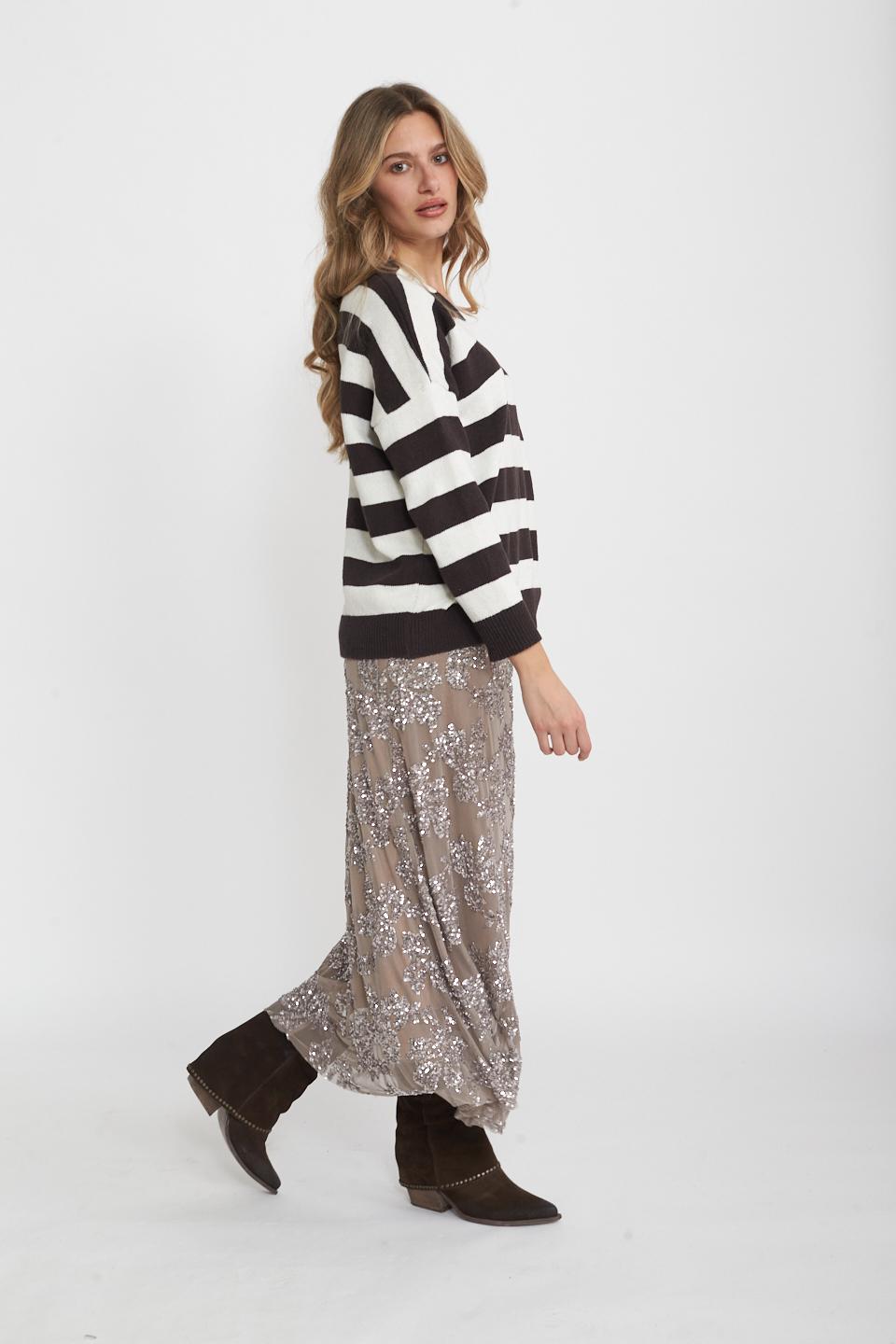 Gonna midi paillettes fango - Primavera Estate 2025 | Brend