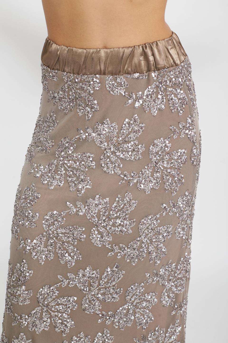 Gonna midi paillettes fango - Primavera Estate 2025 | Brend
