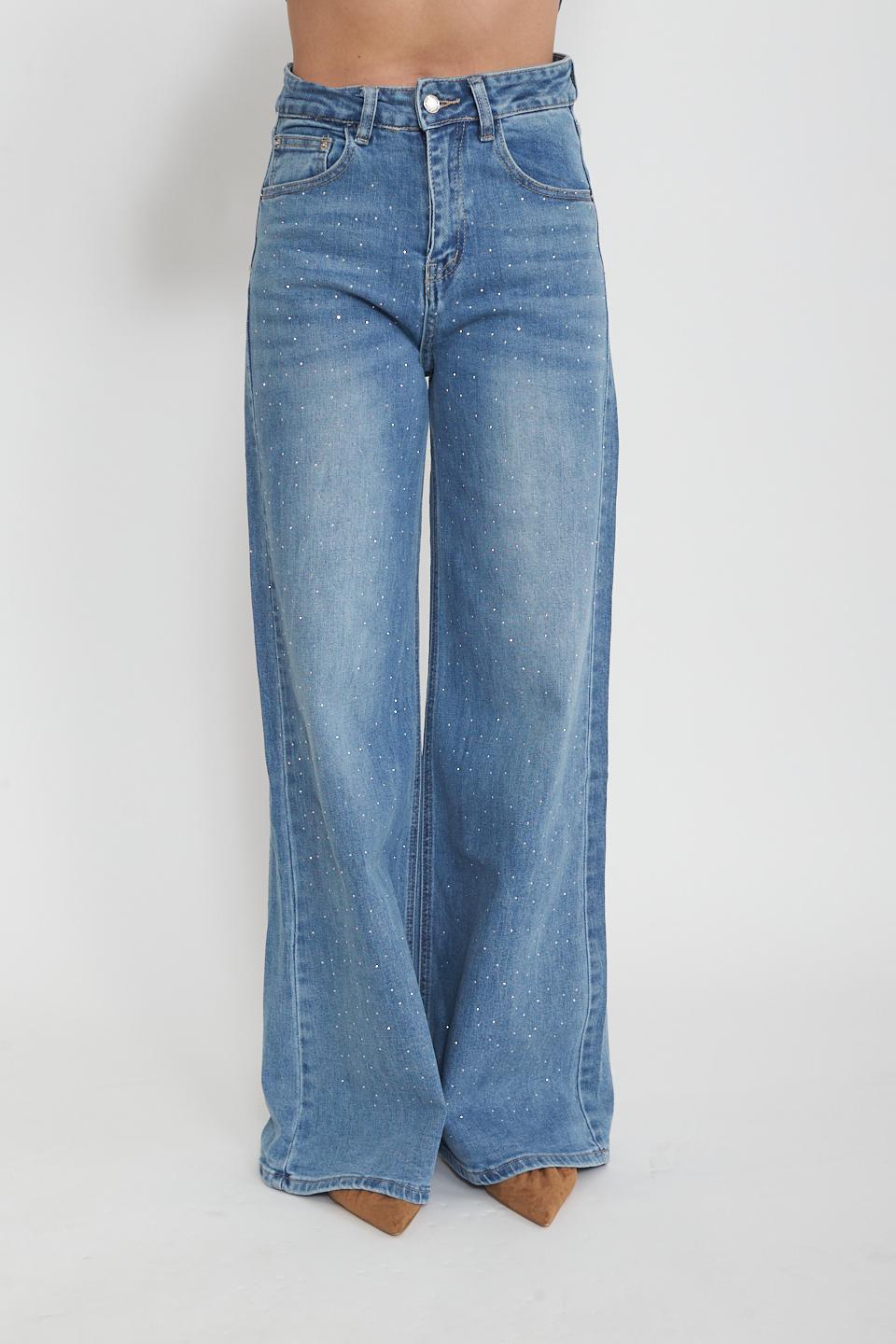 Jeans wide-leg strass denim delavato - Primavera Estate 2025 | Brend