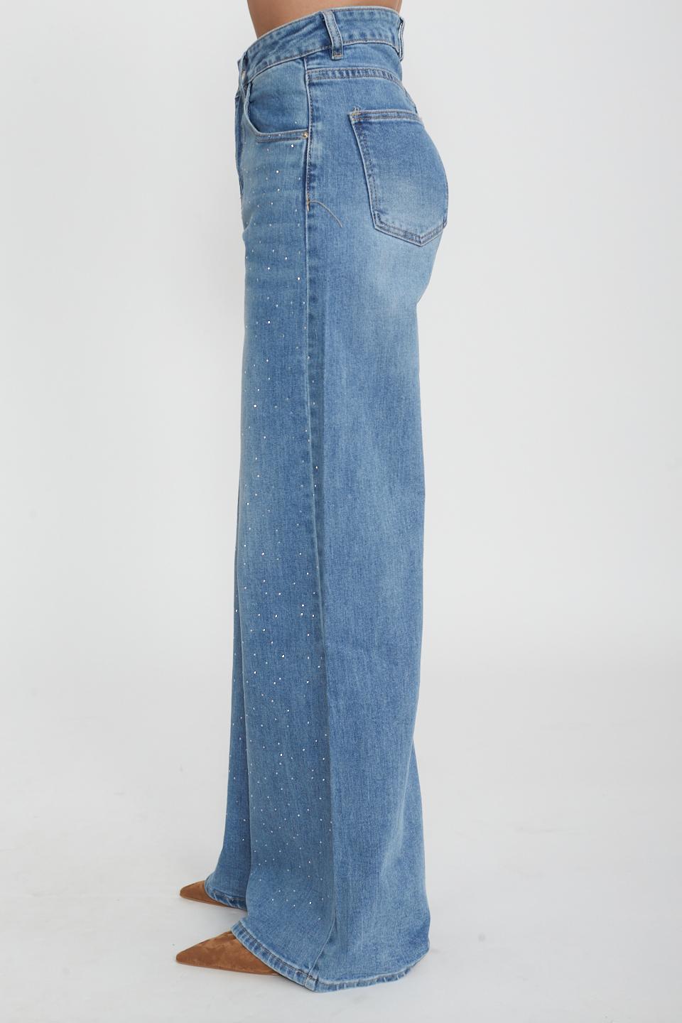 Jeans wide-leg strass denim delavato - Primavera Estate 2025 | Brend