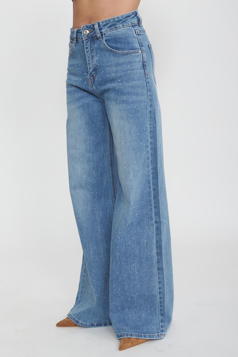 Jeans wide-leg strass denim delavato - Primavera Estate 2025 | Brend